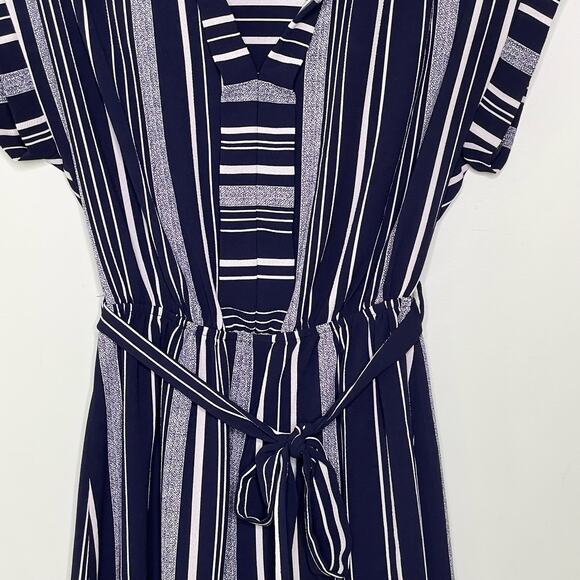 Monteau Belt A-Line Dress Striped Short Coastal Nautical Country Club Blue S - Picture 6 of 12